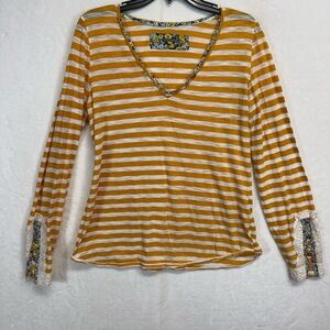 Vintage Anthropologie Women Small Long Sleeve Shirt Crochet Details, whimsical